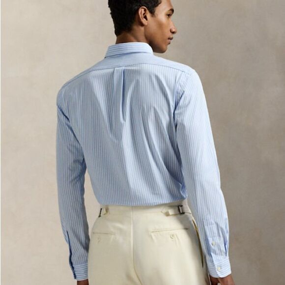 Ralph Lauren Boys Slim Fit Dress Shirt in Light Blue Stripe Broadcloth. Size 18. - Picture 2 of 7